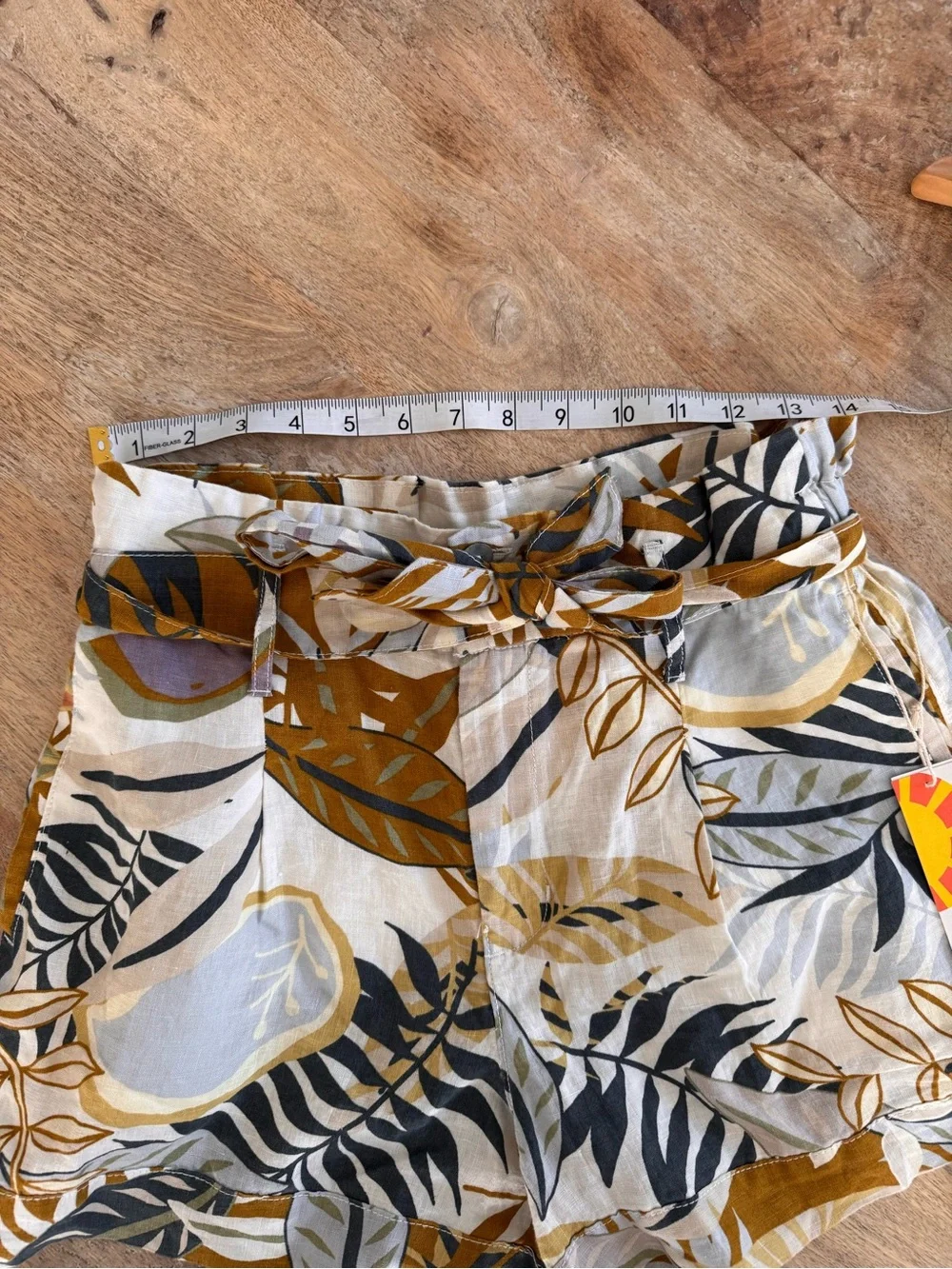 Printed Paperbag Waist Shorts - Mustard Leaf Print - Picture 6 of 9